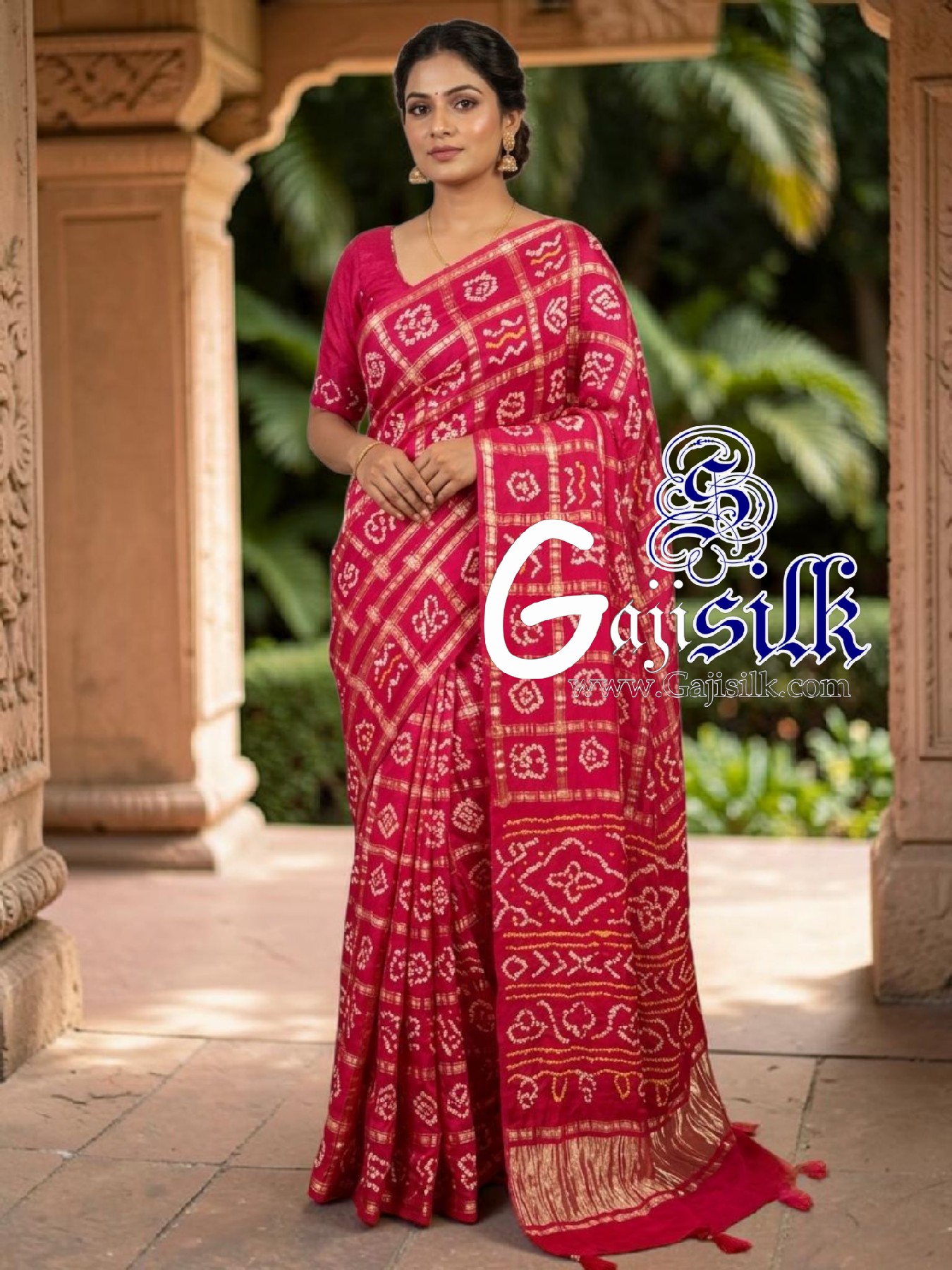 Rani Pink Gharchola Bandhani Saree Pure Gaji Silk