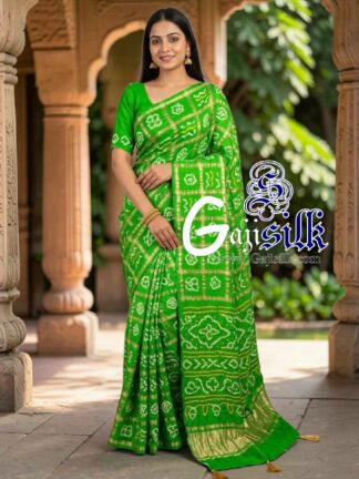 Parrot Gharchola Bandhani Saree Pure Gaji Silk