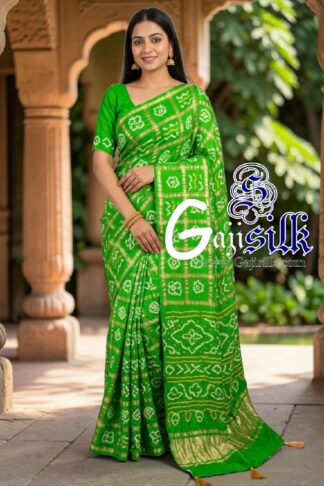 Parrot Gharchola Bandhani Saree Pure Gaji Silk