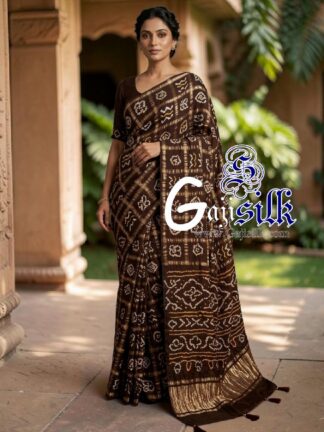 Dark Coffee Gharchola Bandhani Saree Pure Gaji Silk
