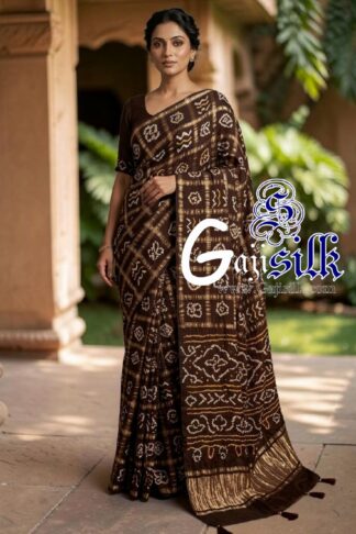 Dark Coffee Gharchola Bandhani Saree Pure Gaji Silk