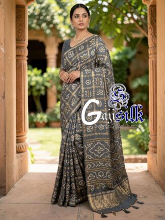 Grey Gharchola Bandhani Saree Pure Gaji Silk