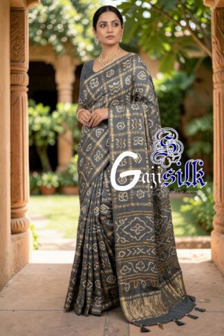 Grey Gharchola Bandhani Saree Pure Gaji Silk