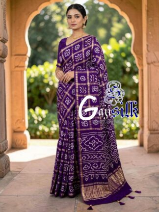 Purple Gharchola Bandhani Saree Pure Gaji Silk