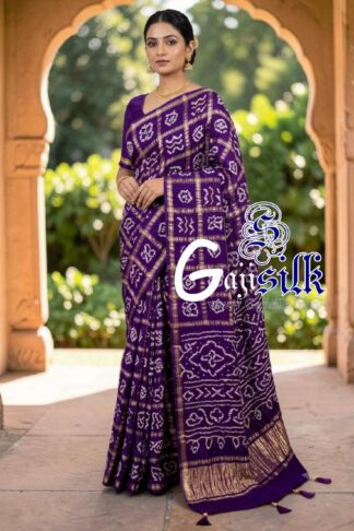 Purple Gharchola Bandhani Saree Pure Gaji Silk