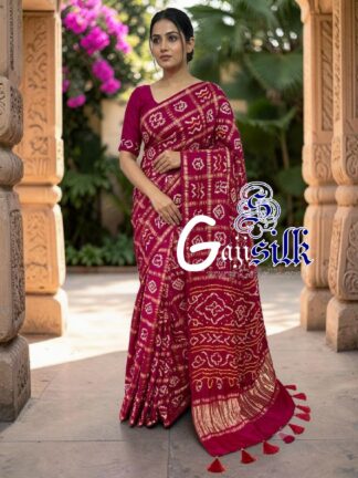 Magenta Gharchola Bandhani Saree Pure Gaji Silk