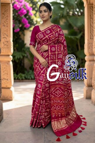 Magenta Gharchola Bandhani Saree Pure Gaji Silk
