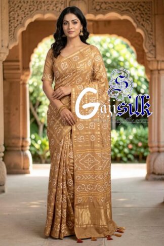 Chickoo Gharchola Bandhani Saree Pure Gaji Silk