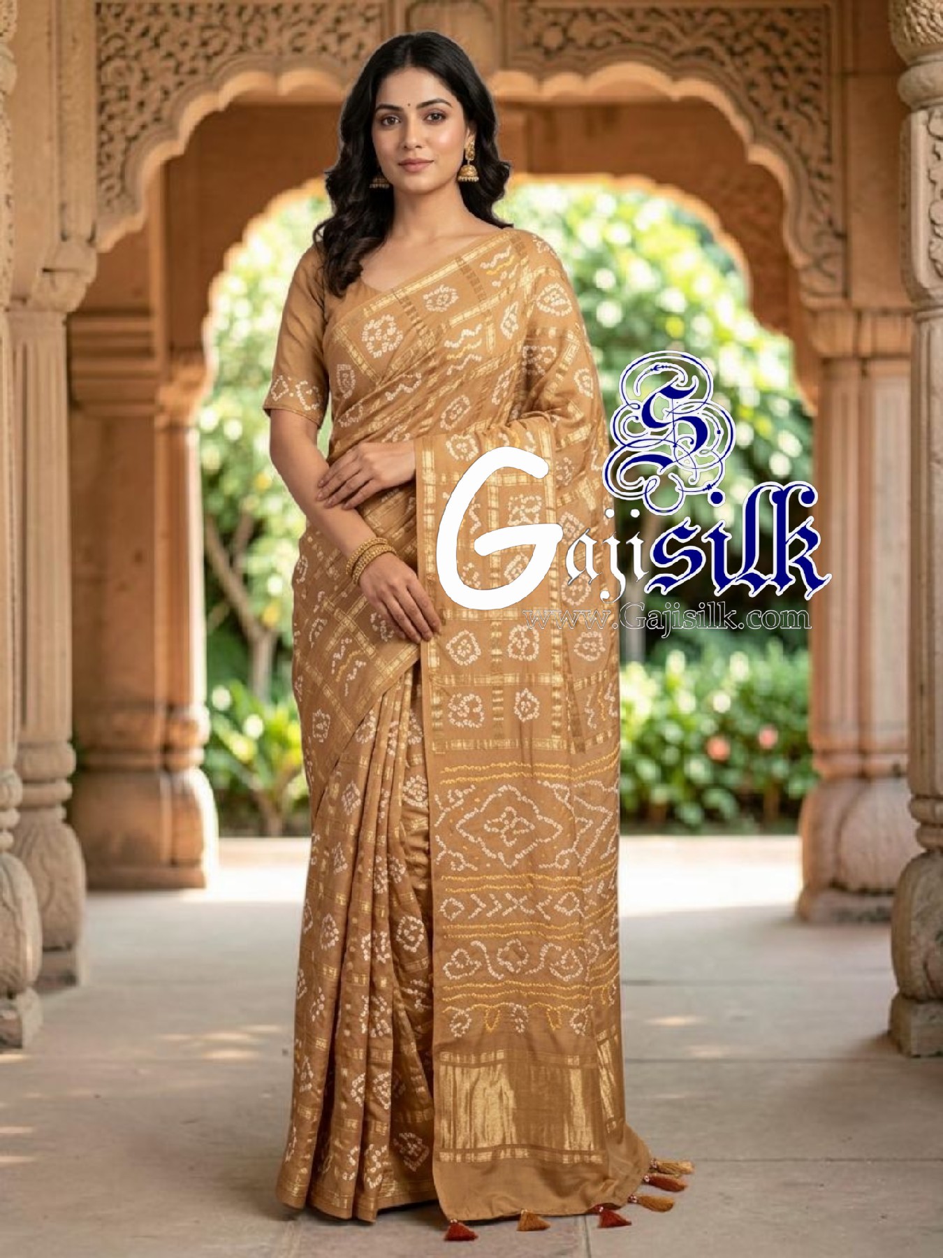 Chickoo Gharchola Bandhani Saree Pure Gaji Silk