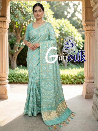 Pastel Rama Gharchola Bandhani Saree Pure Gaji Silk