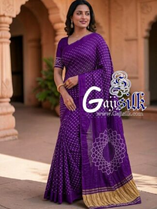 Purple Makdi Bandhani Saree GajiSilk Lagdi Palav
