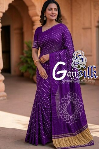 Purple Makdi Bandhani Saree GajiSilk Lagdi Palav
