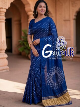 Blue Makdi Bandhani Saree GajiSilk Lagdi Palav