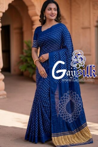 Blue Makdi Bandhani Saree GajiSilk Lagdi Palav