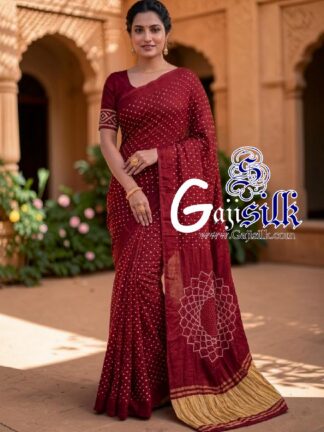Marron Makdi Bandhani Saree GajiSilk Lagdi Palav