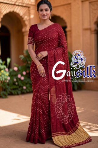 Marron Makdi Bandhani Saree GajiSilk Lagdi Palav