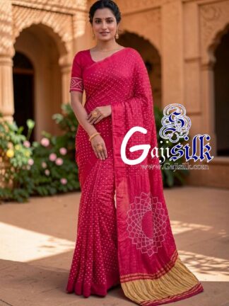 Pink Makdi Bandhani Saree GajiSilk Lagdi Palav