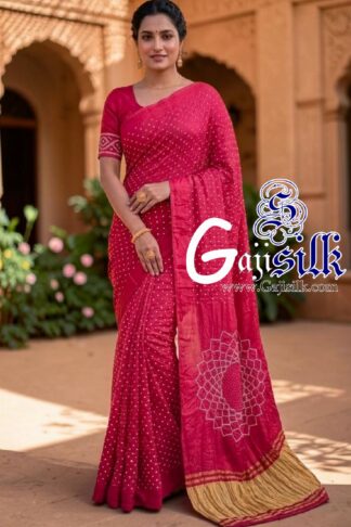 Pink Makdi Bandhani Saree GajiSilk Lagdi Palav