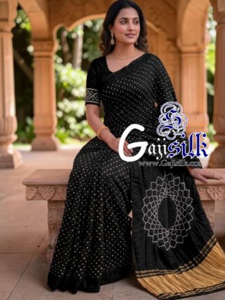 Black Makdi Bandhani Saree GajiSilk Lagdi Palav