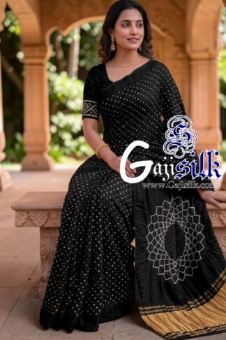 Black Makdi Bandhani Saree GajiSilk Lagdi Palav