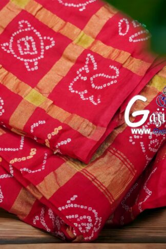 Tomato RedGharchola Rai Bandhani Saree Kala Cotton