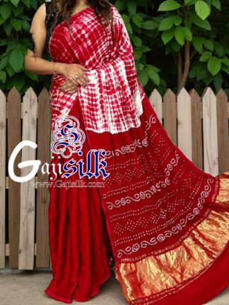 Red Bandhani Shibori Saree Handmade Gaji Silk