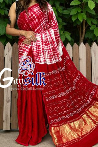 Red Bandhani Shibori Saree Handmade Gaji Silk