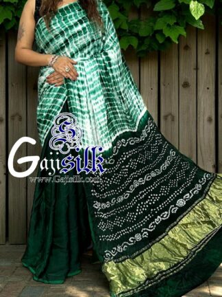 Green Bandhani Shibori Saree Handmade Gaji Silk