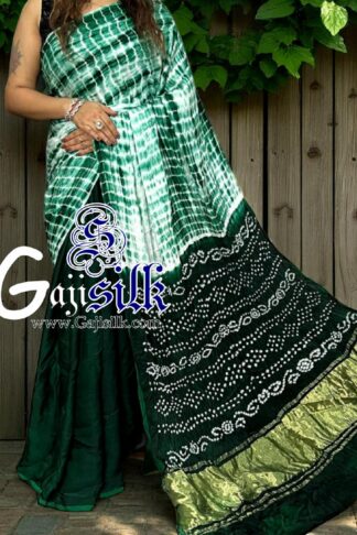 Green Bandhani Shibori Saree Handmade Gaji Silk