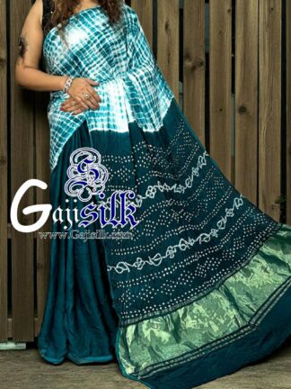 Rama Bandhani Shibori Saree Handmade Gaji Silk