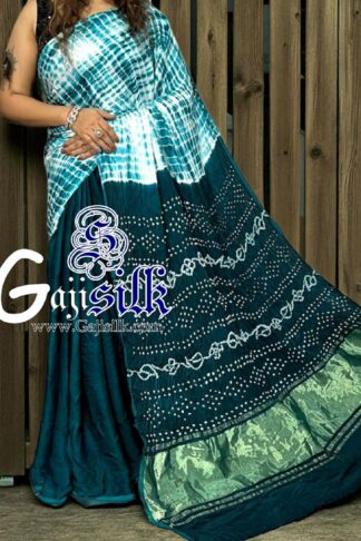 Rama Bandhani Shibori Saree Handmade Gaji Silk