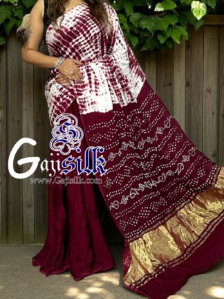 Maroon Bandhani Shibori Saree Handmade Gaji Silk