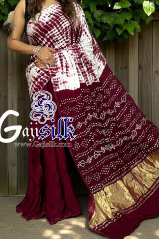 Maroon Bandhani Shibori Saree Handmade Gaji Silk