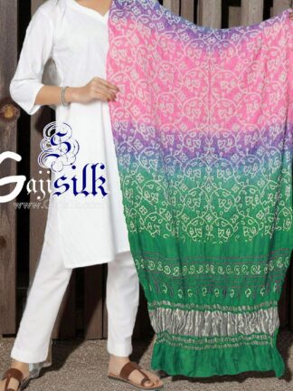 Parrot Shikari Bandhani Dupatta Pure Gaji Silk
