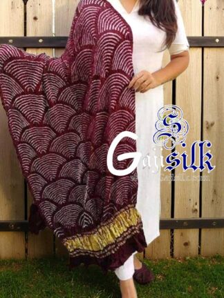 Brown Bandhani Dupatta Wifi Design Pure Gaji Silk