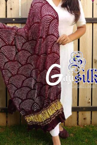 Brown Bandhani Dupatta Wifi Design Pure Gaji Silk