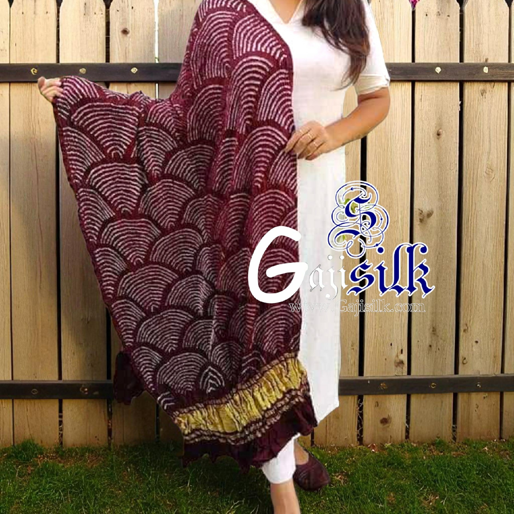 Brown Bandhani Dupatta Wifi Design Pure Gaji Silk