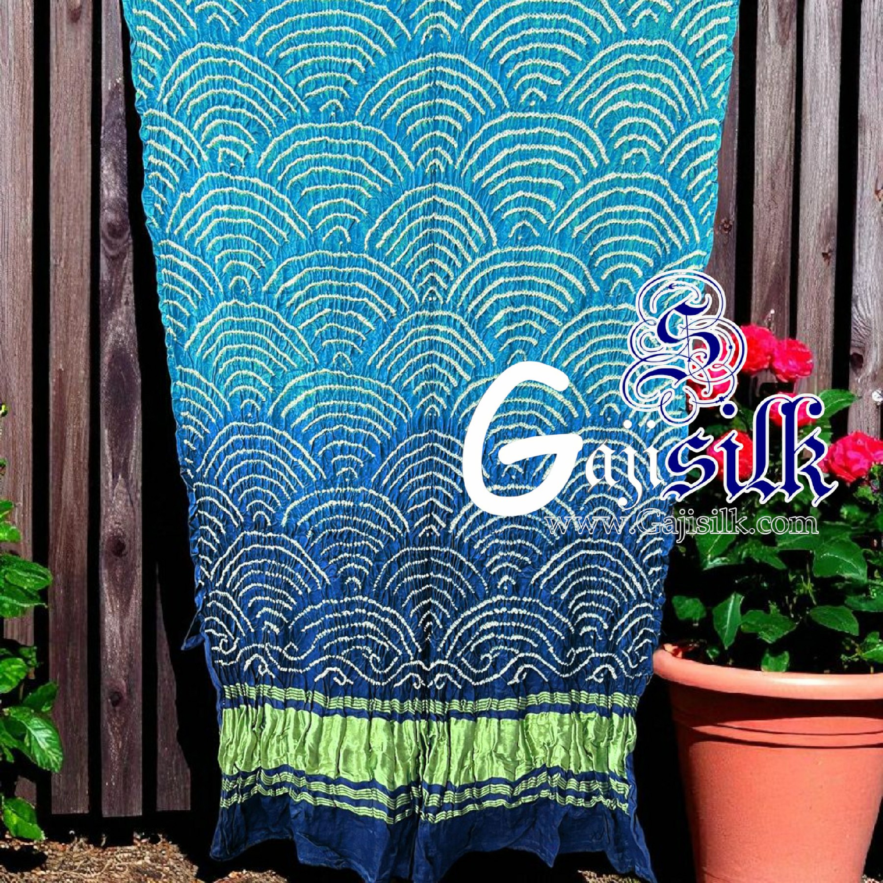 Aqua T Blue Bandhani Dupatta Wifi Design Pure GajiSilk