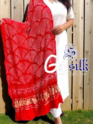 Red Bandhani Dupatta Wifi Design Pure Gaji Silk