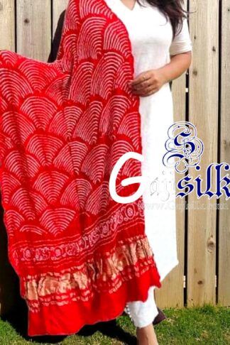Red Bandhani Dupatta Wifi Design Pure Gaji Silk