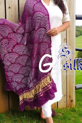 Brinjal Bandhani Dupatta Wifi Design Pure GajiSilk