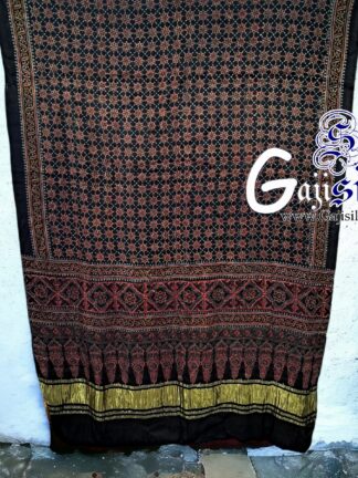 Black Ajrak Dupatta Hand Block Gaji Silk