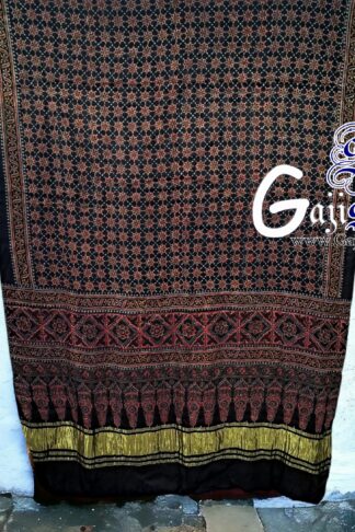 Black Ajrak Dupatta Hand Block Gaji Silk