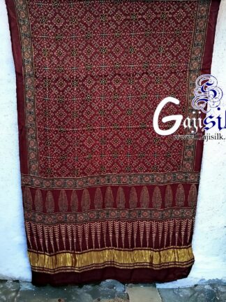 Marron Ajrak Dupatta Hand Block Gaji Silk