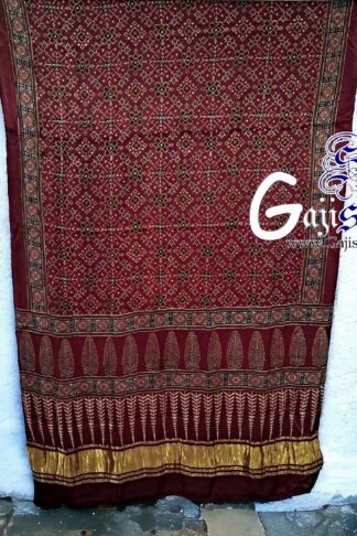 Marron Ajrak Dupatta Hand Block Gaji Silk