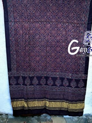 Blue Ajrak Dupatta Hand Block Gaji Silk