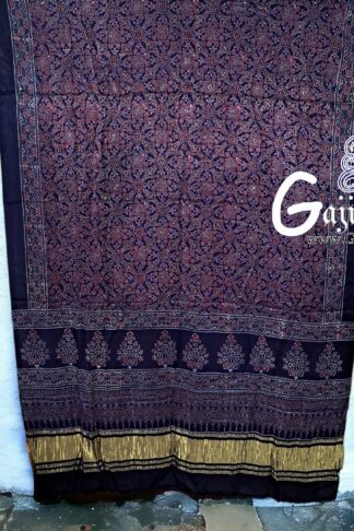 Blue Ajrak Dupatta Hand Block Gaji Silk