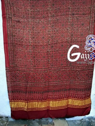 Red Ajrak Dupatta Hand Block Gaji Silk