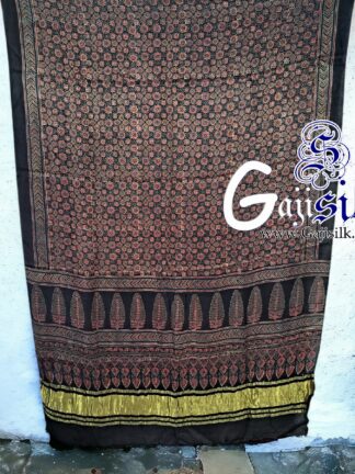 Black Ajrak Dupatta HandBlock Gaji Silk