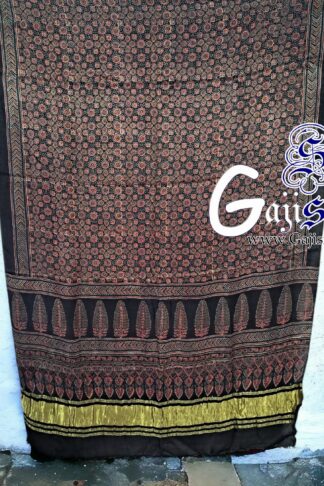 Black Ajrak Dupatta HandBlock Gaji Silk